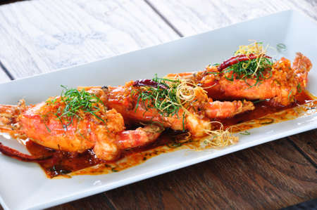 Dried Tom Yum prawn, the hot and spicy thai dish, cooked with prawn and herbsの写真素材