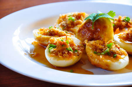 A special egg thai dished, called son-in-law egg.の写真素材