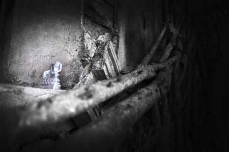 The headless buddha was left in the old temple