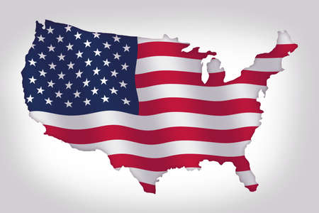 USA map shaped flag on light backgroundの写真素材