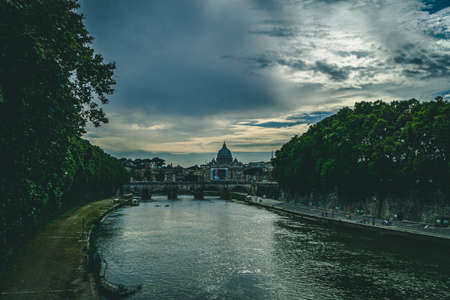 View from a Bridge Down the River Tiber in Rome Italyのeditorial素材