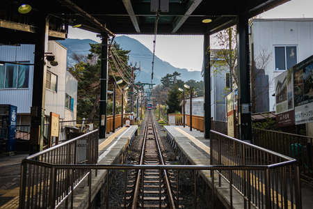 Cable Car leaving the Station in Hanoke Japanのeditorial素材