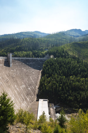 Hungry Horse Dam in the Forested Mountains of Montana
