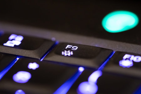 LED RGB Illuminated Keyboard F9 Key on a High End Gaming Laptop