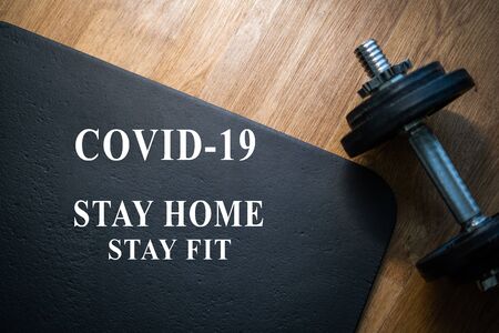 Stay Home Stay fit, Let's Stop COVID-19, stay home in COVID-19 coronavirus outbreak, stay in the house to prevent virus infection.の写真素材