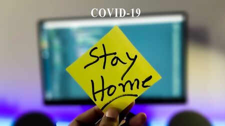 Stay Home Stay Safe, Let's Stop COVID-19, stay home in COVID-19 coronavirus outbreak, stay in the house to prevent virus infection.の写真素材