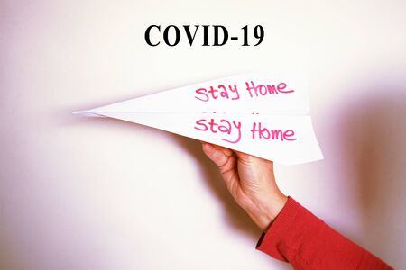 Stay Home Stay Safe, Let's Stop COVID-19, stay home in COVID-19 coronavirus outbreak, stay in the house to prevent virus infection.の写真素材