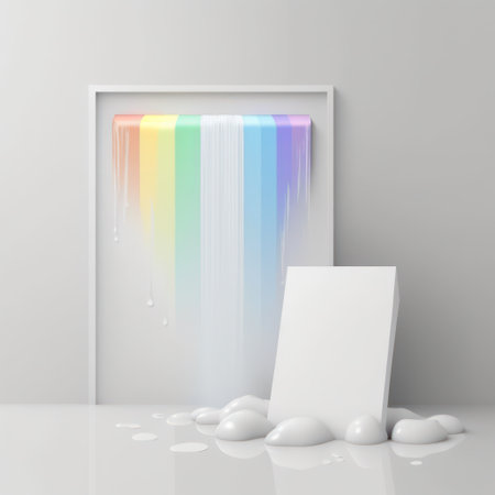 Background for product presentation, waterfall of mist and rainbows AI generationの素材