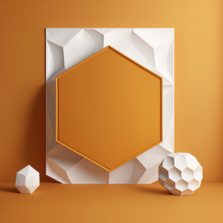 Background for product presentation, muted orange pentagon with wavy patterns fashioned from onyx AI generationの素材