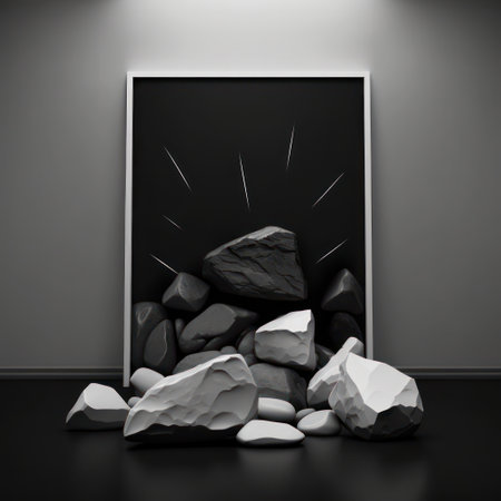 Background for product presentation, roaring thunder and dark stones AI generationの素材