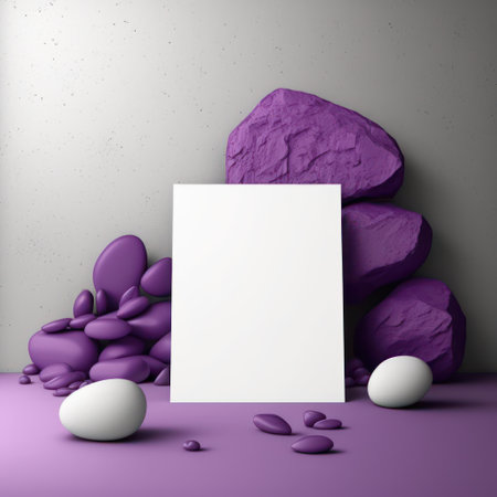 Background for product presentation, purple rain and rocks AI generationの素材