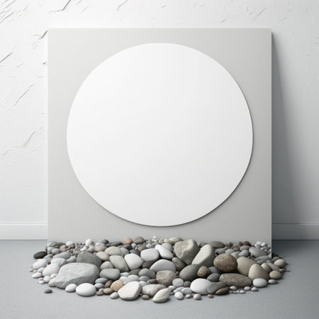 Background for product presentation, pile of small stones arranged in a perfect circle AI generationの素材