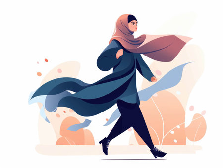 A confident and ambitious Muslim woman in a hijab confidently strides forward open to the possibilities of her bright future.. AI generationの素材