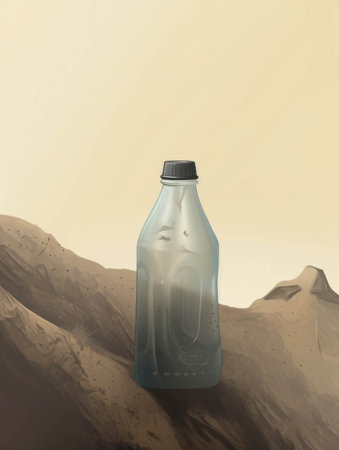 A discarded plastic bottle bashed and covered in dirt on the side of a mountain.. AI generationの素材