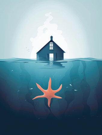 A single starfish looks up in awe at its grand underwater home.. AI generationの素材