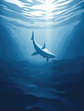 A hammerhead shark gliding silently below the surface its menacing fins ting through the waves.. AI generationの素材