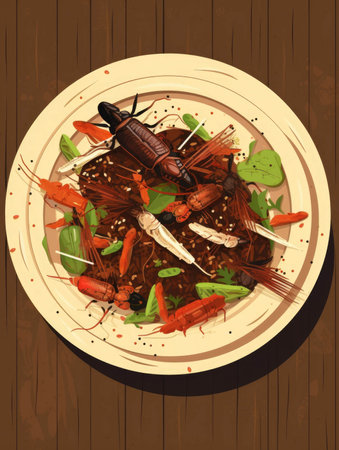 A plate of rustic beef and vegetable termites savory and ready to be devoured.. AI generationの素材