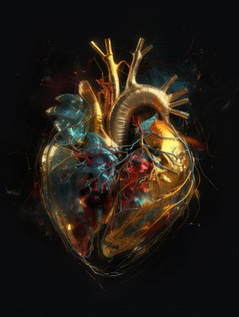 A metallic heart p in a personâs chest merging humanity and technologic advancement.. AI generationの素材
