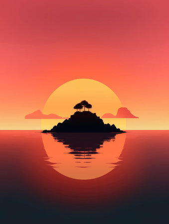 The silhouette of an island against a spectacular sunrise.. AI generationの素材