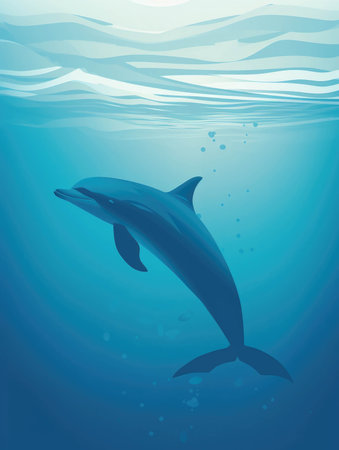 A bottlenose dolphin surfacing and diving its playful clicks echoing in the deep.. AI generationの素材