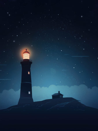 A lighthouse standing tall against a starry sky.. AI generationの素材