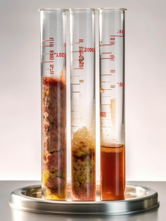 A test tube full of proteinrich liquid that is used to create labgrown meats.. AI generationの素材