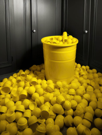 The bright yellow bin calling attention to itself like a toddler in an overcrowded room.. AI generationの素材