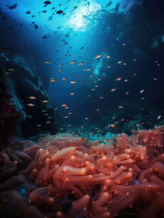 Glowing schools of krill shimmering in the deep.. AI generationの素材