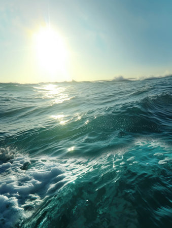 Sunlight shining through the waves of an aquamarine sea.. AI generationの素材