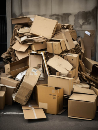 A pile of cardboard boxes torn and cled in a dumpster.. AI generationの素材