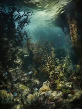 The slowmoving murky waters hide a magical world of underwater life.. AI generationの素材