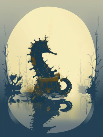 A seahorse curling around a sunken shipwreck.. AI generationの素材