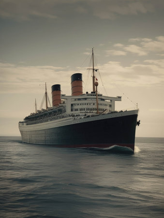 An ocean liner fading quietly into the horizon.. AI generationの素材