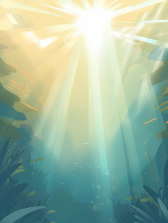 Rays of sunlight dance through the crystalclear waters revealing a world of wonder.. AI generationの素材