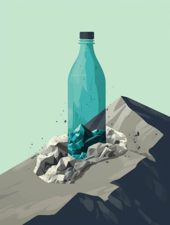 A discarded plastic bottle bashed and covered in dirt on the side of a mountain.. AI generationの素材