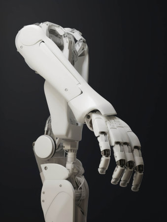 A robotic arm intertwined with a human arm suggesting a melding of human and machine.. AI generationの素材