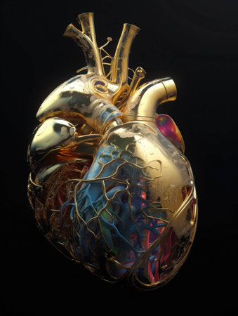 A metallic heart p in a personâs chest merging humanity and technologic advancement.. AI generationの素材
