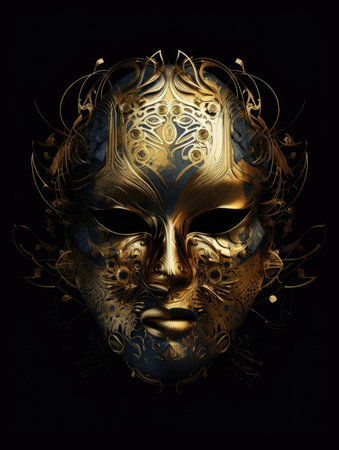 An ornate golden mask glints in the moonlight its eerie expression suggesting soing sinister.. AI generationの素材