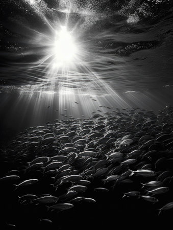 A school of silver fish quivering beneath the sunlight little ripples of light chasing in their wake.. AI generationの素材
