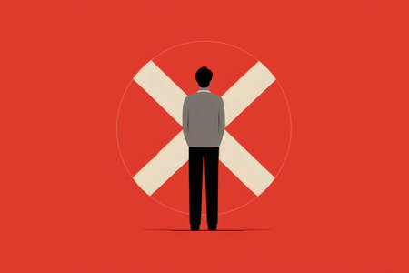 A person standing in front of a board of expectations with a thick red X across it. Psychology emotions concept. AI generationの素材