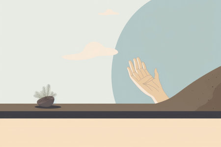 An arm holding an image of a zen garden with a clear sky representing a peaceful healing journey for mind Psychology emotions concept. AI generationの素材
