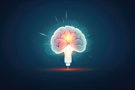 A brain with a spotlight shining on the section that holds cognitive skills. Psychology emotions concept. AI generationの素材