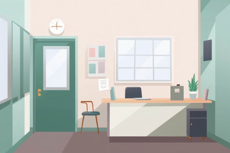 A doctors office with a post office box instead of a traditional reception desk.. AI generationの素材