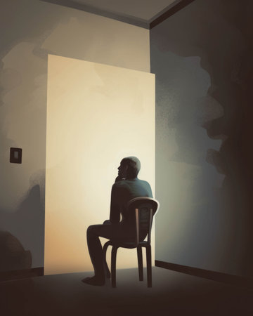 A person sitting in a corner of a room with their face obscured by a large question mark showing the confusion Psychology emotions concept. AI generationの素材
