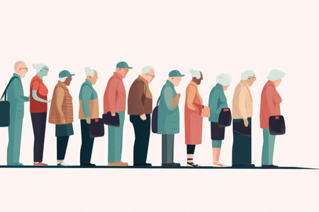 A group of seniors Gen Zers and everyone in between in a line waiting for a scarce Social Security payout.. AI generationの素材