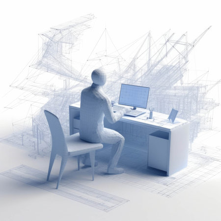 Blueprint to success an image of a person sitting at a desk studying a blueprint of a successful plan which Psychology emotions concept. AI generationの素材