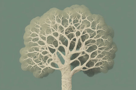 A tree with its branches slowly being knitted together representing the endless process of brain development. Psychology emotions concept. AI generationの素材