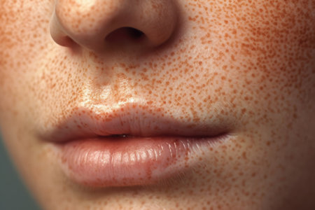 A slender ribbon of warm caramelcolored skin adorned with a gentle crest of freckles.. AI generationの素材