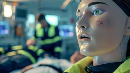 Paramedics in training use holographic mannequins to learn CPR techniques the virtual patients responding realistically to their actionsの素材