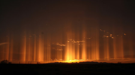 The suns rays forming long vertical pillars of light that appear to reach to the very heavens at sunriseの素材